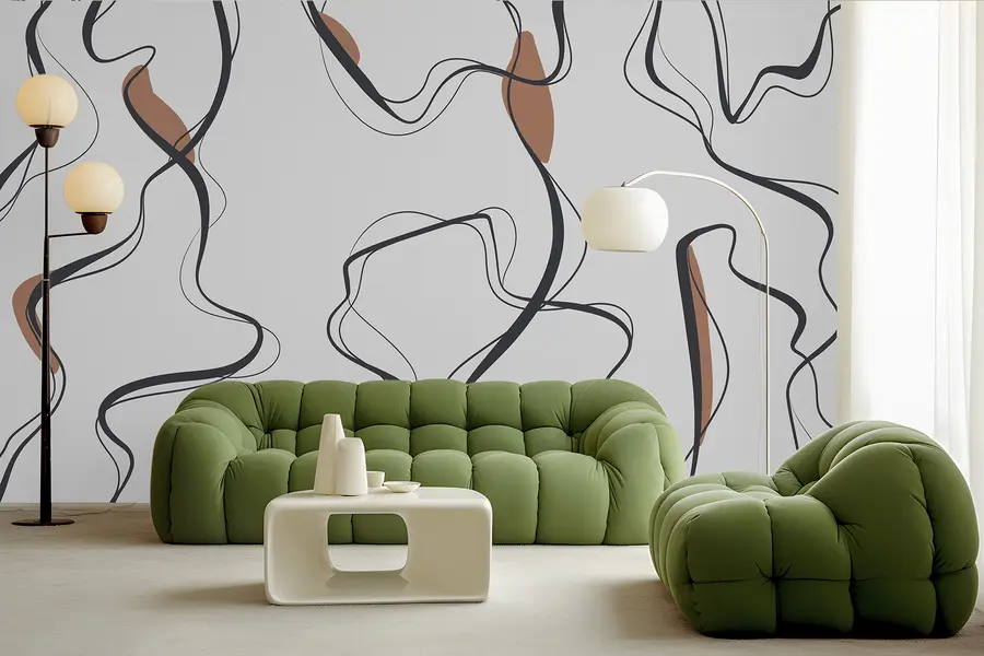 Фототапет Рисунка с мастило, абстрактен модел, геометрични линии, сиво и оранжево u99659v3